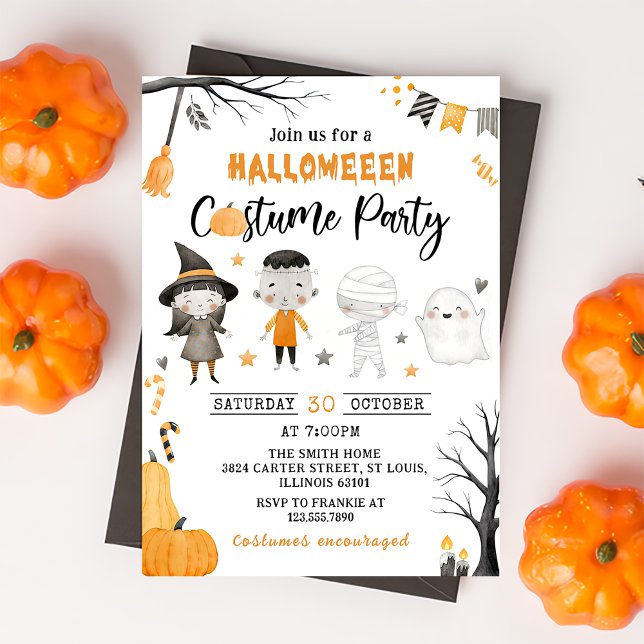 Convites Cute Kids Costume Festa de Halloween (Criador carregado)