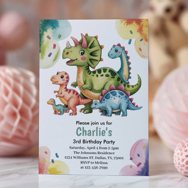 Convites Cute Kids Dinosaur Theme 3rd Birthday Party  (Criador carregado)