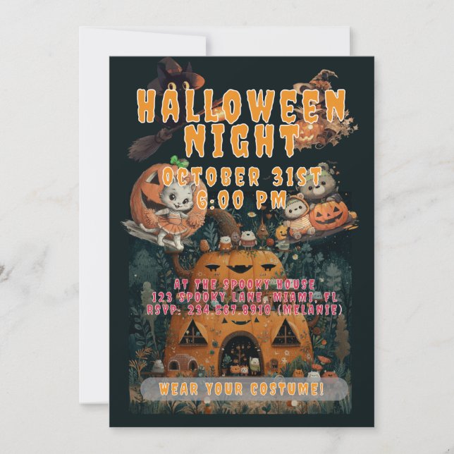 Convites Cute Kids Halloween Night Party Custom (Frente)