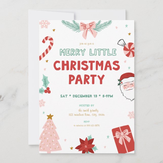 Convites Cute Kids Merry Little Christmas Party Invitations (Frente)