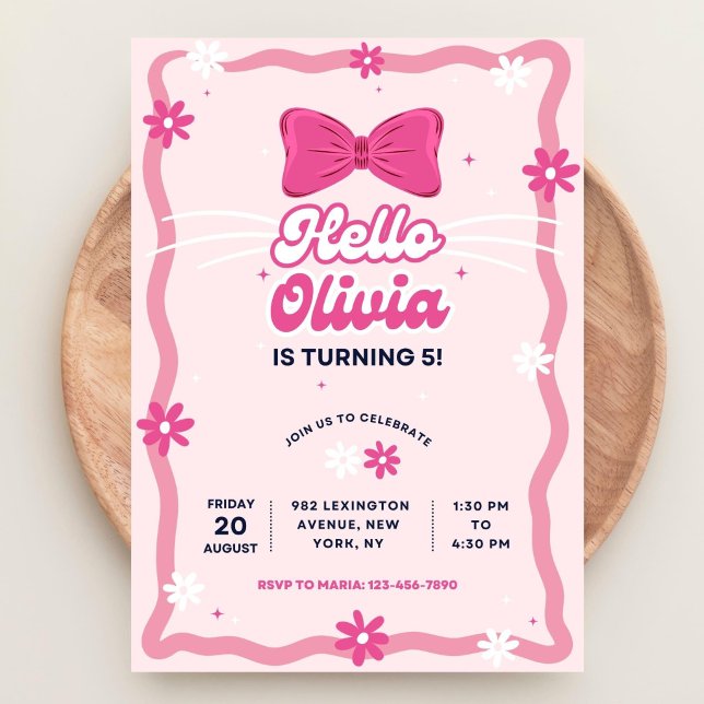 Convites Cute Kitty Birthday Invitation, Editable Kitty Bir (Criador carregado)