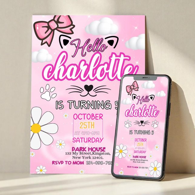 Convites Cute Kitty Birthday Invitation, Kitty Birthday Inv (Criador carregado)