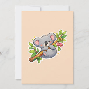 Convites Cute Koala Adormecido no Ramo de Eucalipto Kawaii 