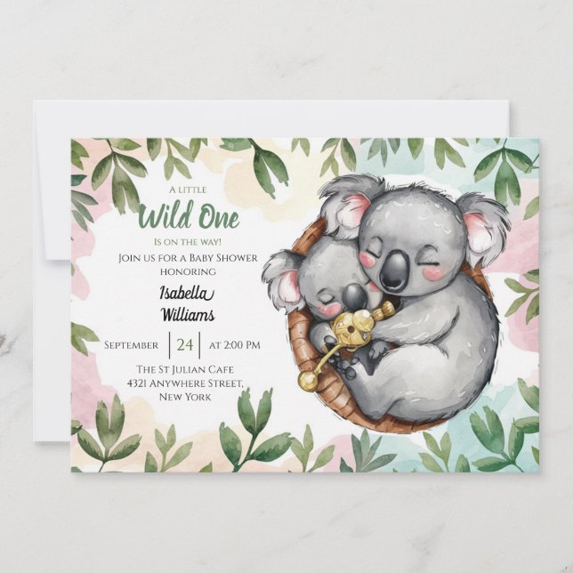 Convites Cute Koala Baby E Koala Mãe Chá de fraldas (Frente)
