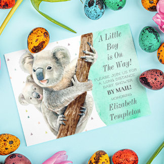 Convites Cute Koala Bear É um Chá de fraldas de Menino por