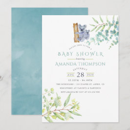 Convites Cute Koala Bear Eucalyptus deixa Chá de fraldas
