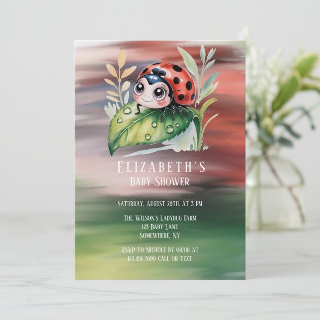 Convites Cute Ladybug Girl Baby Shower  (Em pé/Frente)