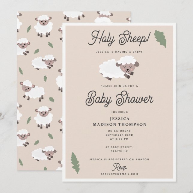 Convites Cute Lamb Holy Sheep Funny Baby Shower (Frente/Verso)