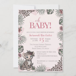 Convites Cute Leopard Safari Girl Baby Shower