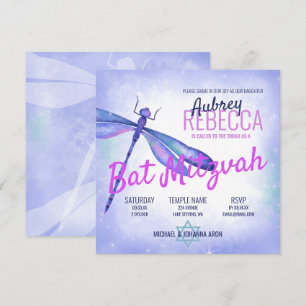 Convites Cute Light Blue e Rosa Bat Mitzvah Draglibélula