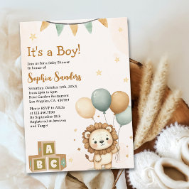 Convites Cute Lion Watercolor Baby Shower Boy