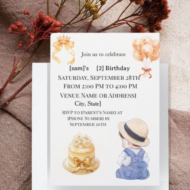 Convites Cute Little Boy 2nd Birthday Party Invitation (Criador carregado)