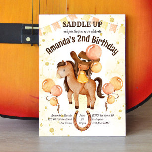 Convites Cute little cowgirl saddle up birthday invite
