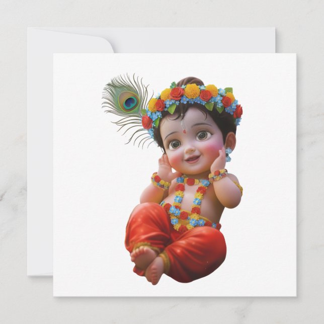 Convites Cute Little Krishna Cartaz de Arte Tradicional Ind (Frente)