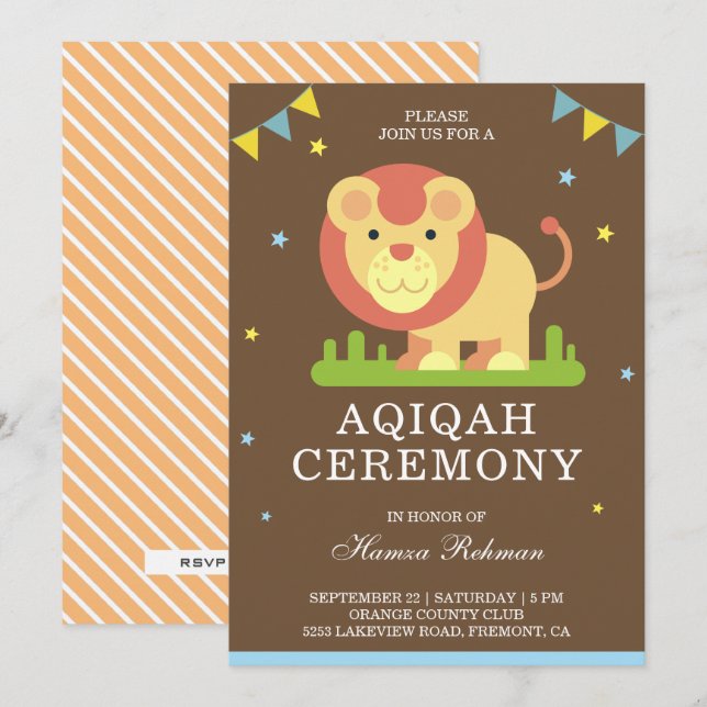 Convites Cute Little Lion Aqiqah (Frente/Verso)