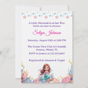 Convites Cute Little Mermaid Under the Sea Girl Baby Shower