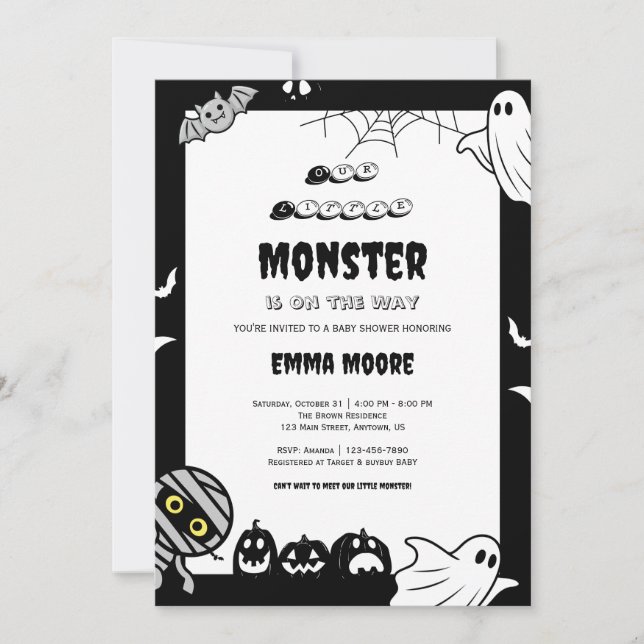 Convites Cute Little Monster Baby Shower Illustration (Frente)