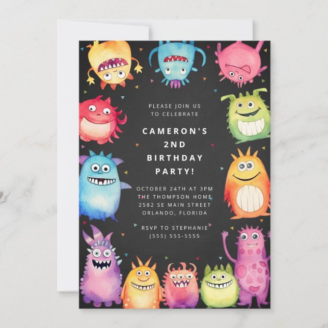 Convites Cute Little Monster Kids Birthday Invitation (Frente)
