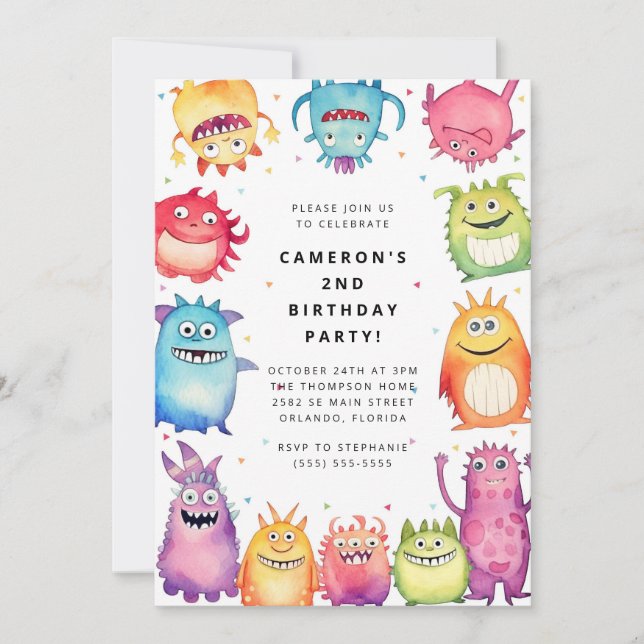 Convites Cute Little Monster Kids Birthday Invitation (Frente)