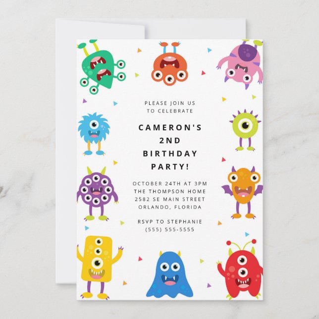 Convites Cute Little Monster Kids Birthday Invitation (Frente)