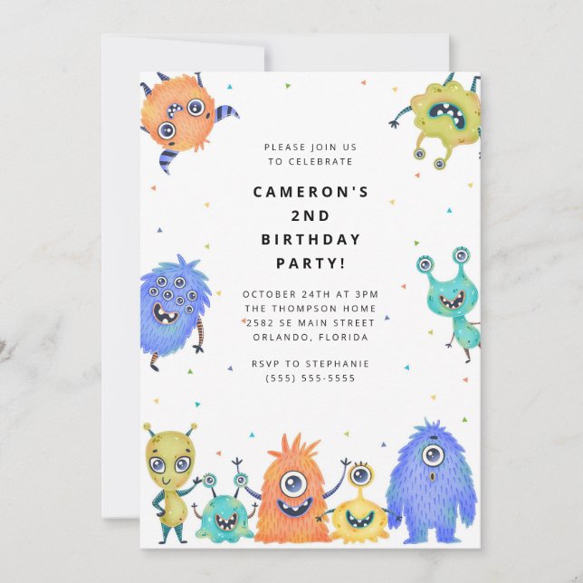 Convites Cute Little Monster Kids Birthday Invitation (Frente)