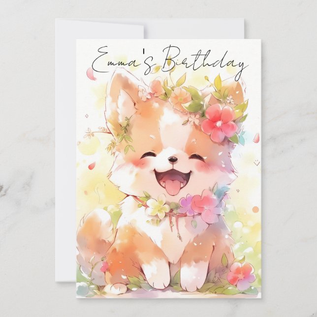 Convites cute little watercolor dog birthday (Frente)