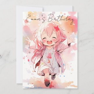 Convites Cute little watercolor girl birthday