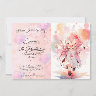Convites Cute little watercolor girl horizontal birthday
