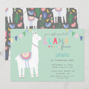 Convites Cute Llama Diversão Banner de Aniversário Infantil