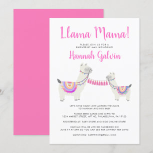 Convites Cute Llama Mama Branca Rosa Quente Chá de fraldas