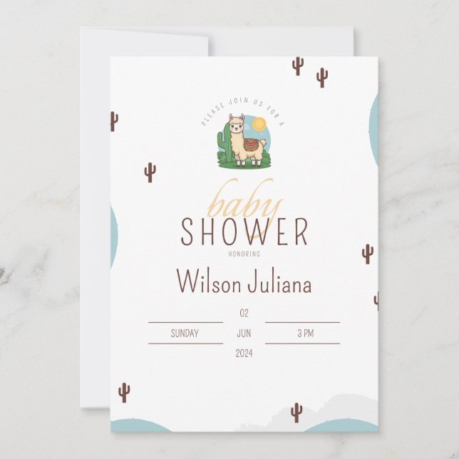 Convites Cute Llama Mexicano Fiesta Theme Chá de fraldas (Frente)