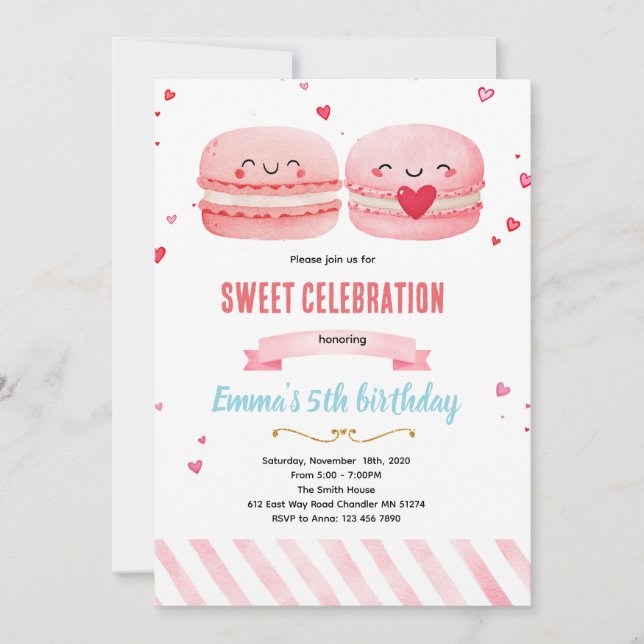 Convites Cute macaroon theme party invitation (Frente)
