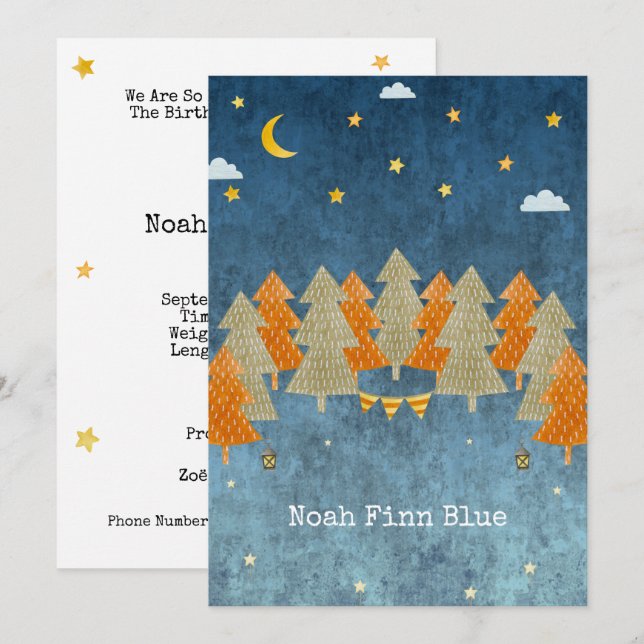 Convites Cute Magical Forest Trees And Stars Card (Frente/Verso)