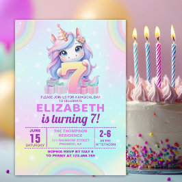 Convites Cute Magical Unicorn 7th Birthday – Rainbow