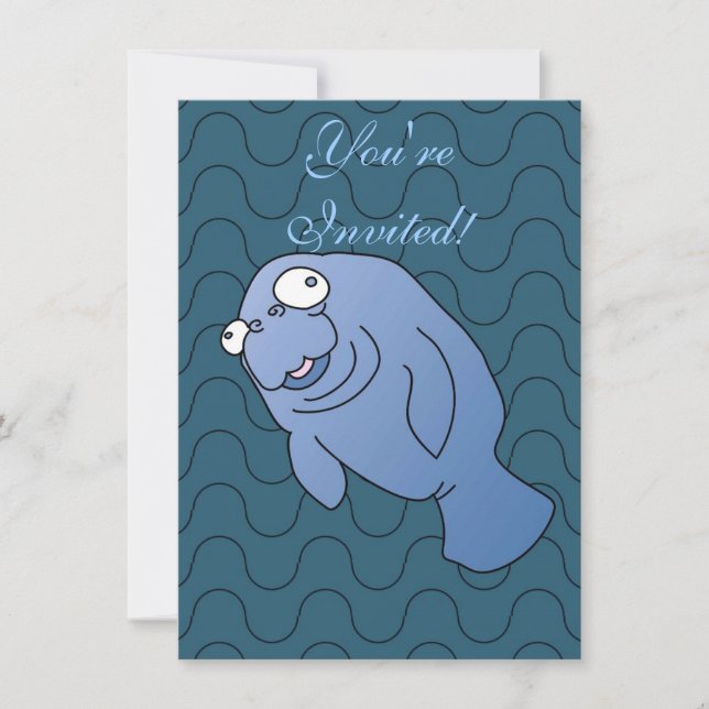 Convites Cute Manatee Hugger Cartoon Animal (Frente)