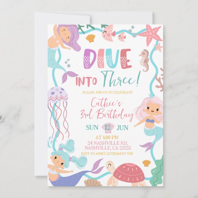 Convites Cute Memaid Dive Into Birthday invitation (Frente)