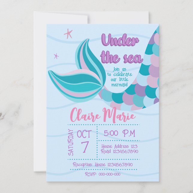 Convites Cute Mermaid Invitation (Frente)