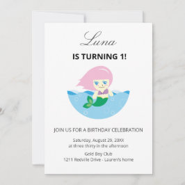 Convites Cute Mermaid Queen Under the sea 1st Birthday 