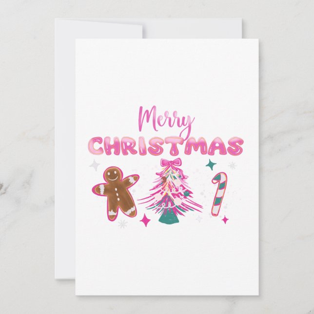 Convites Cute Merry Christmas Gingerbread and Candy Design (Frente)