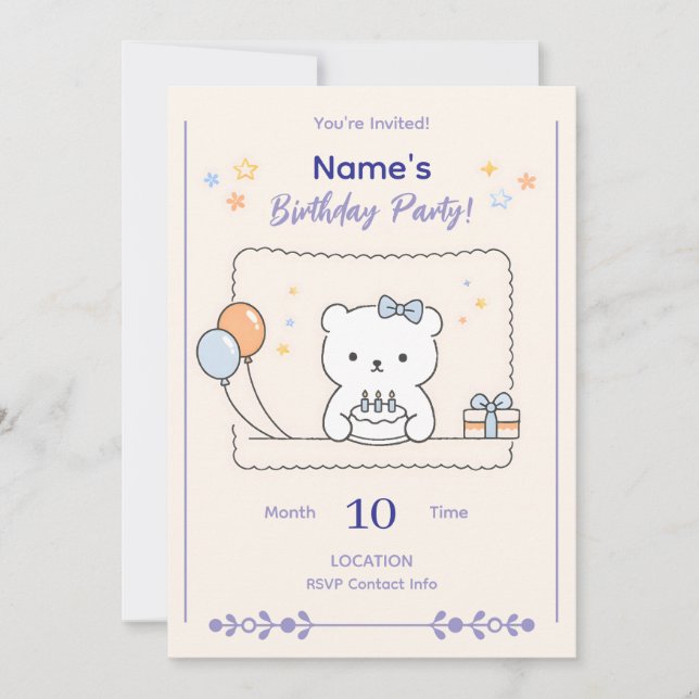 Convites Cute Minimal Animal Birthday Party Invitation (Frente)
