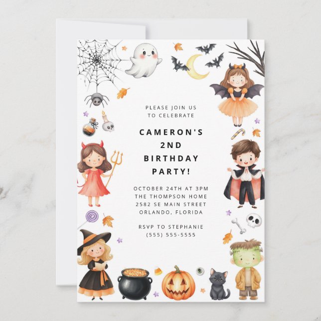 Convites Cute Modern Halloween Birthday Costume Party (Frente)