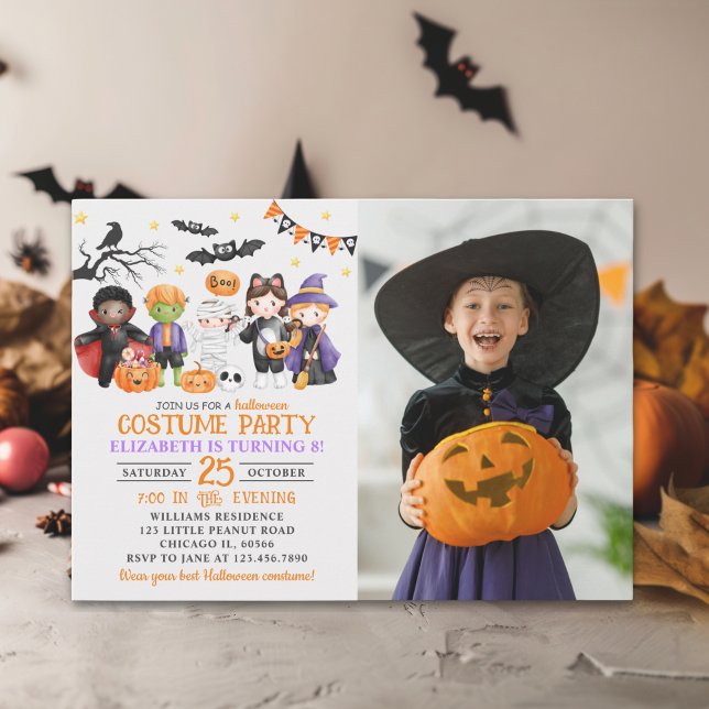 Convites Cute Monster Halloween Costume Party With Photo (Criador carregado)
