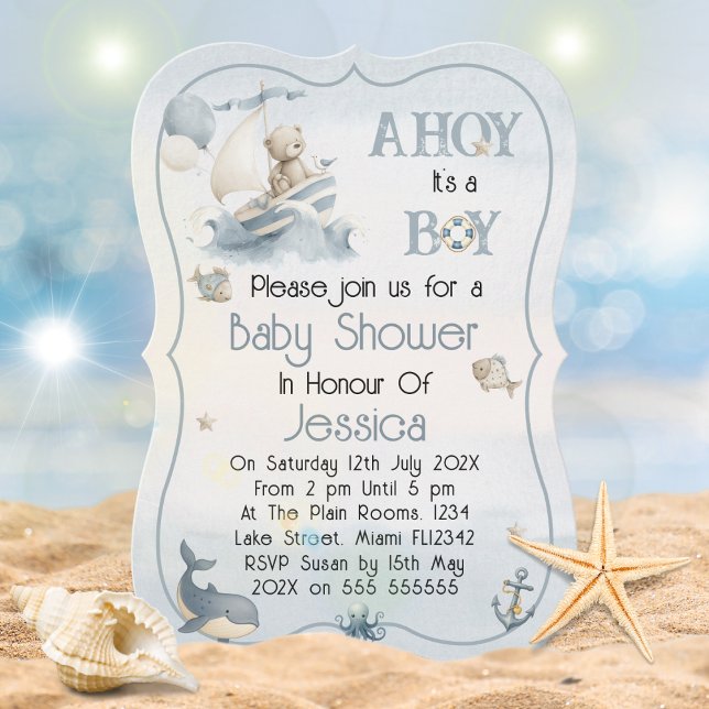 Convites Cute Nautical Boy Baby Shower Invitation (Criador carregado)