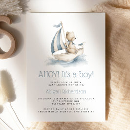 Convites Cute Nautical Teddy Bear Boy Baby Shower
