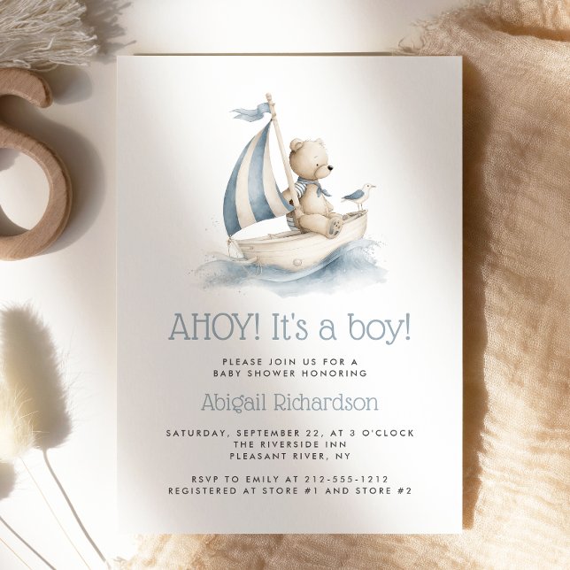 Convites Cute Nautical Teddy Bear Boy Baby Shower (Criador carregado)