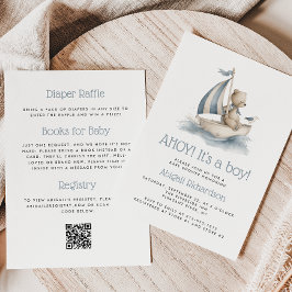 Convites Cute Nautical Teddy Bear QR Code Boy Baby Shower