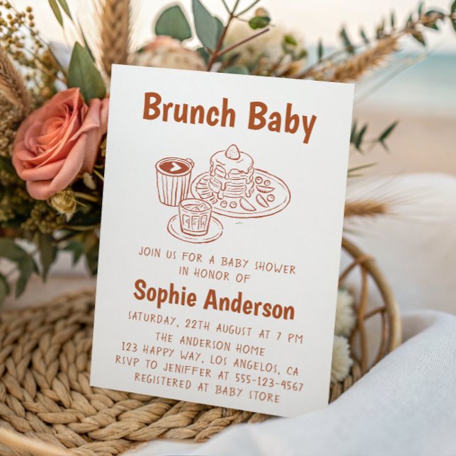 Convites Cute Neutral Coffee & Pancakes Brunch Baby Shower (Criador carregado)