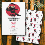 Convites Cute Ninja Warrior Kids Black & Red Festa de anive<br><div class="desc">Um tema de festa de aniversário de temas nonja fofo. Um aniversário de criança de convite a design de guerreiro ninja personalizado perfeito para um tema de festa de aniversário de artes marciais. Um convite de festas preto e vermelho do aniversário de criança Samurai que pode ser personalizado para seus...</div>