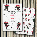 Convites Cute Ninja Warrior Kids Black & Red Festa de anive<br><div class="desc">Um tema de festa de aniversário de temas nonja fofo. Um aniversário de criança de convite a design de guerreiro ninja personalizado perfeito para um tema de festa de aniversário de artes marciais. Um convite de festas preto e vermelho do aniversário de criança Samurai que pode ser personalizado para seus...</div>