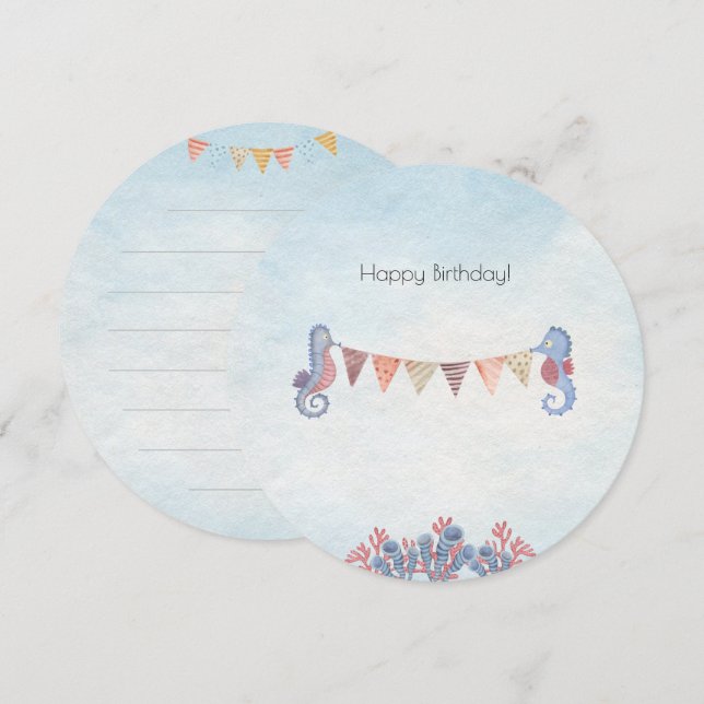 Convites Cute Ocean Seahorse Flags Children Card (Frente/Verso)